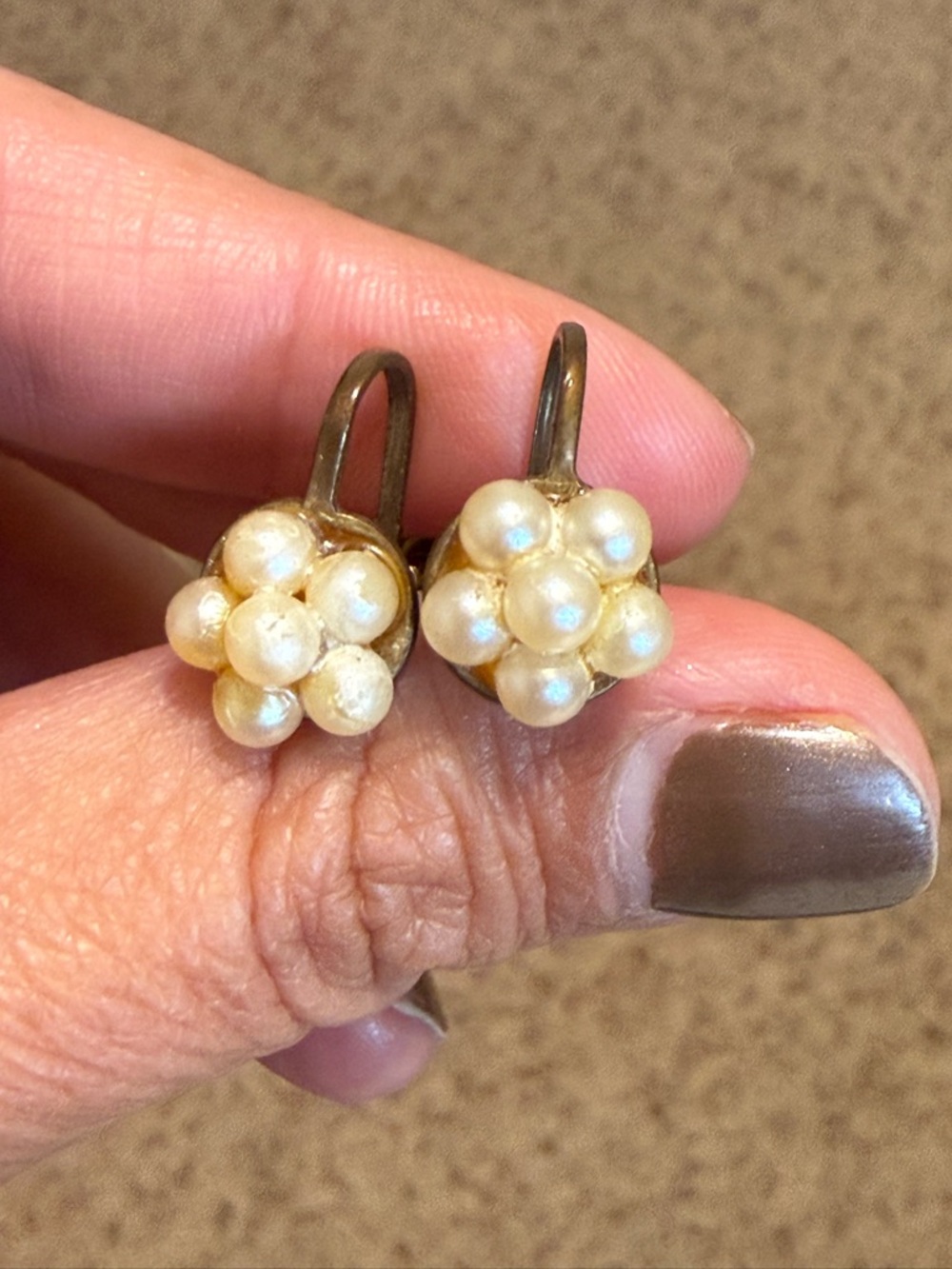 Vintage Pearl Cluster Drop Earrings - Cream Pearls